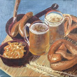 Brezel ja olut - Akryyli kankaalle, 2024